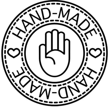 Circular logo with 'HAND-MADE' text and a hand icon on a white background