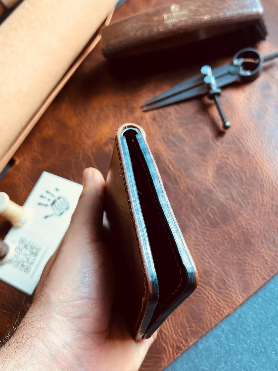 Classic Bifold Wallet with Hidden Pocket in Italian Full-Grain Leather