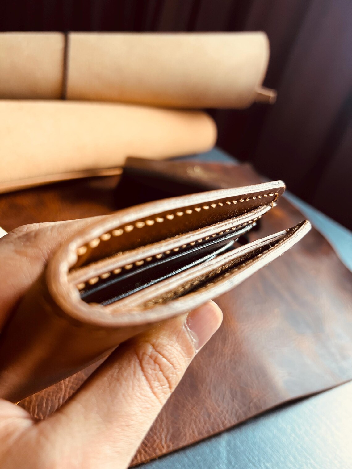 Money Clip Bifold Wallet in Italian Full-Grain Leather