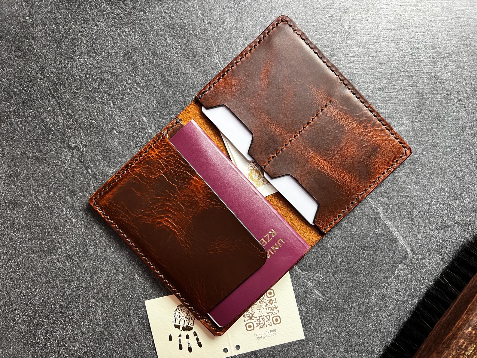 Travel Passport Wallet in Italian Full-Grain Leather