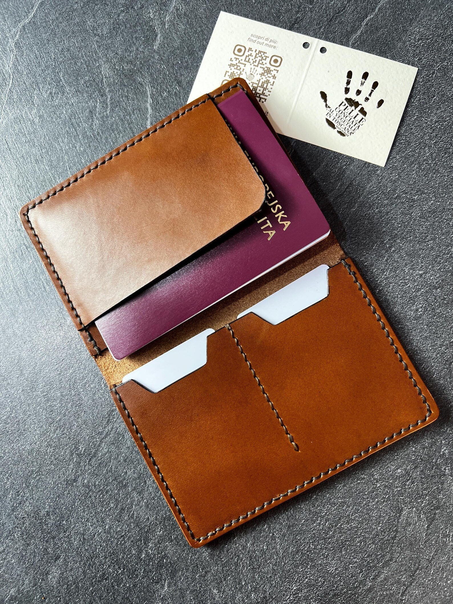 Travel Passport Wallet in Italian Full-Grain Leather